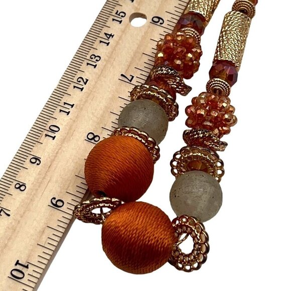Beaded Necklace & Hinged Bracelet Set Orange & Gold Tone Statement Jewelry - Picture 6 of 8